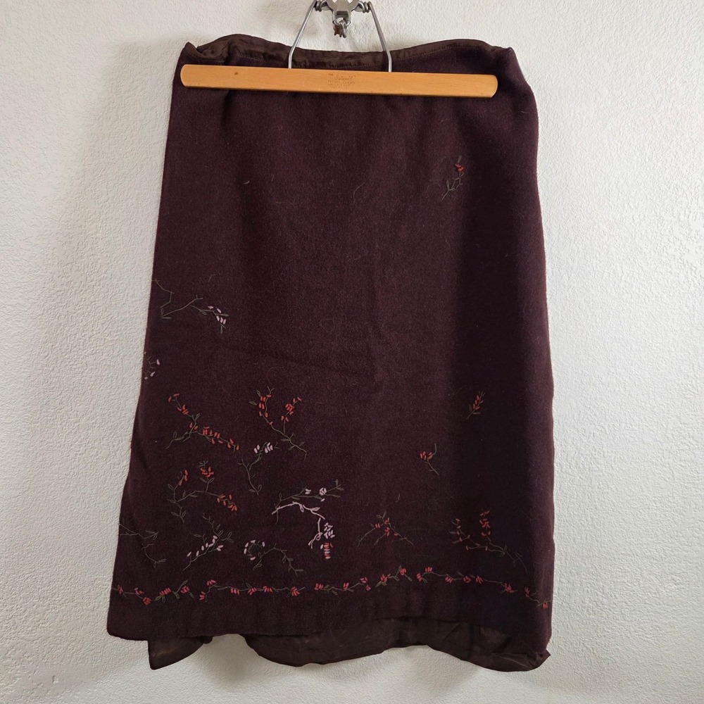 Banana Republic Wool Blend Embroidered Floral A-Line Skirt Burgundy Size 8